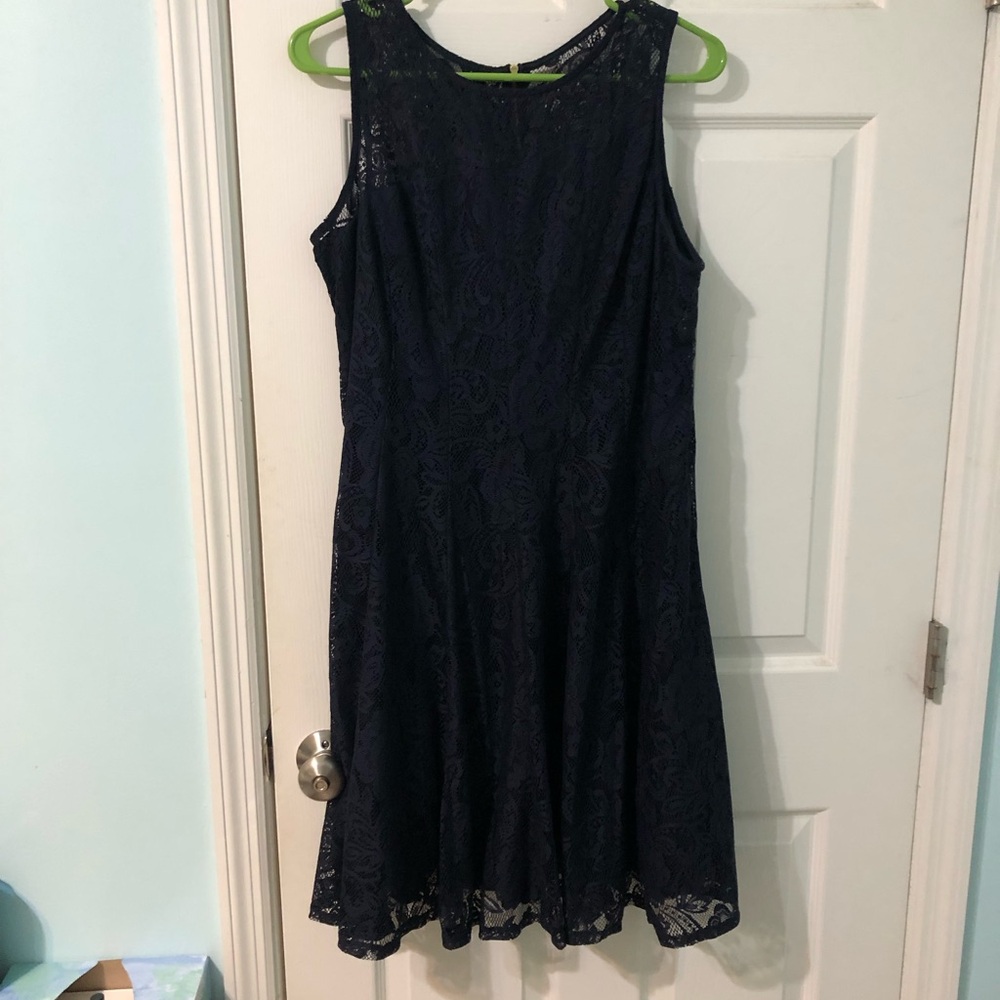 Chic Navy Lace A-Line Dress